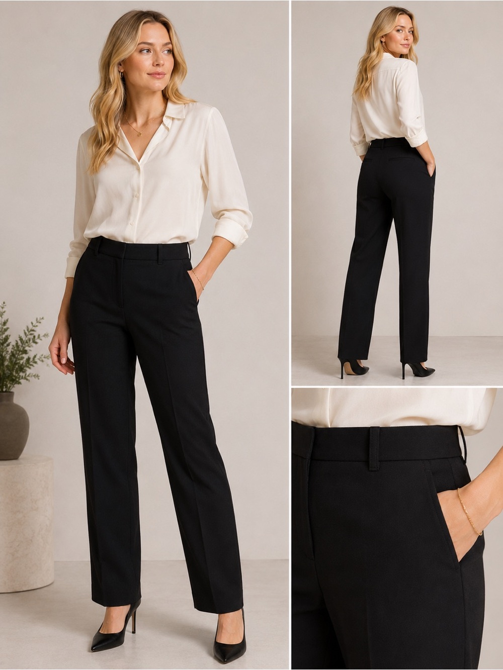 NWT! MNG Mango Black Straight Leg Dress Pants Tailored 25404